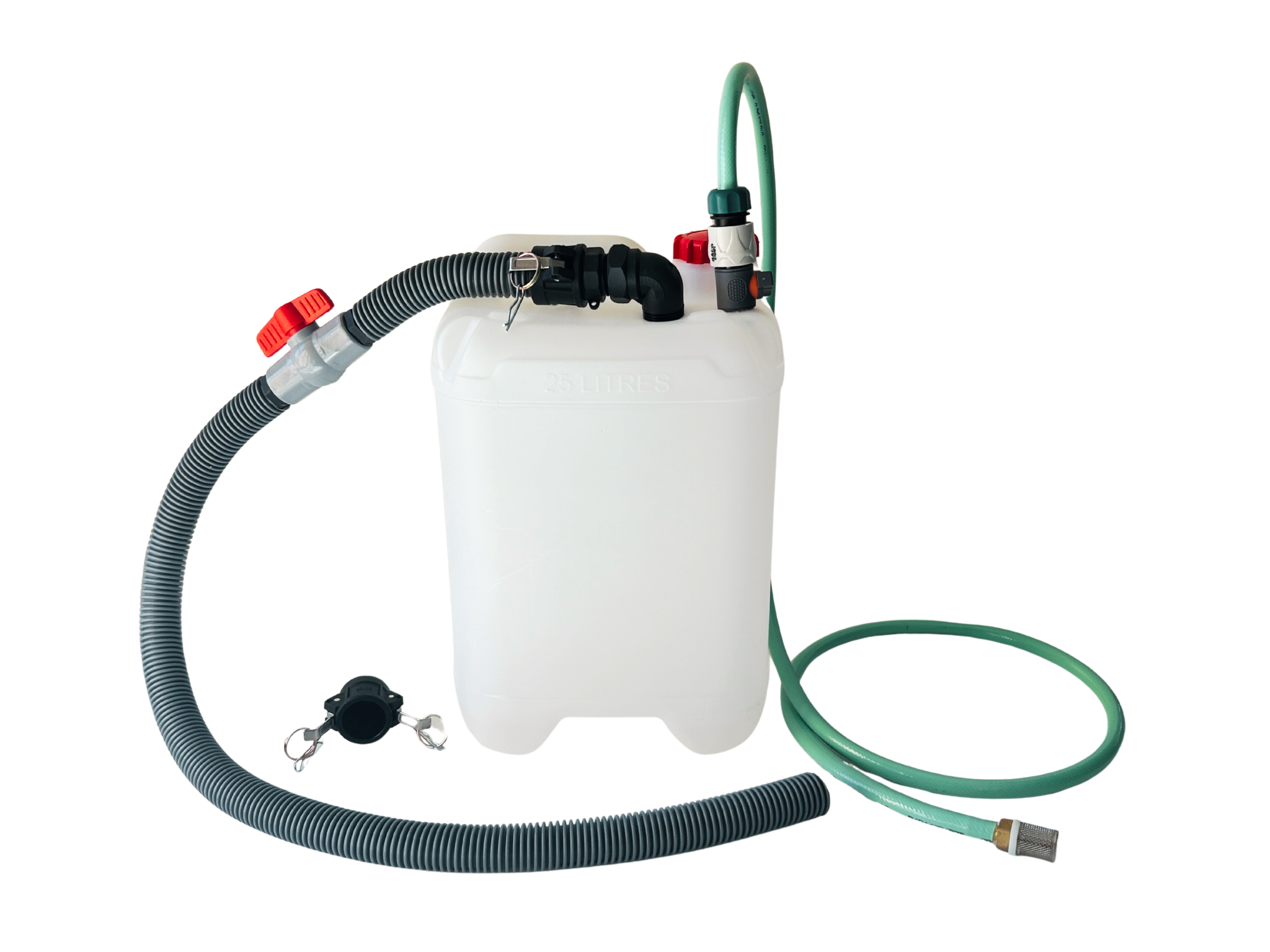 25L grey-water tank connected to a removable 25mm campervan waste system