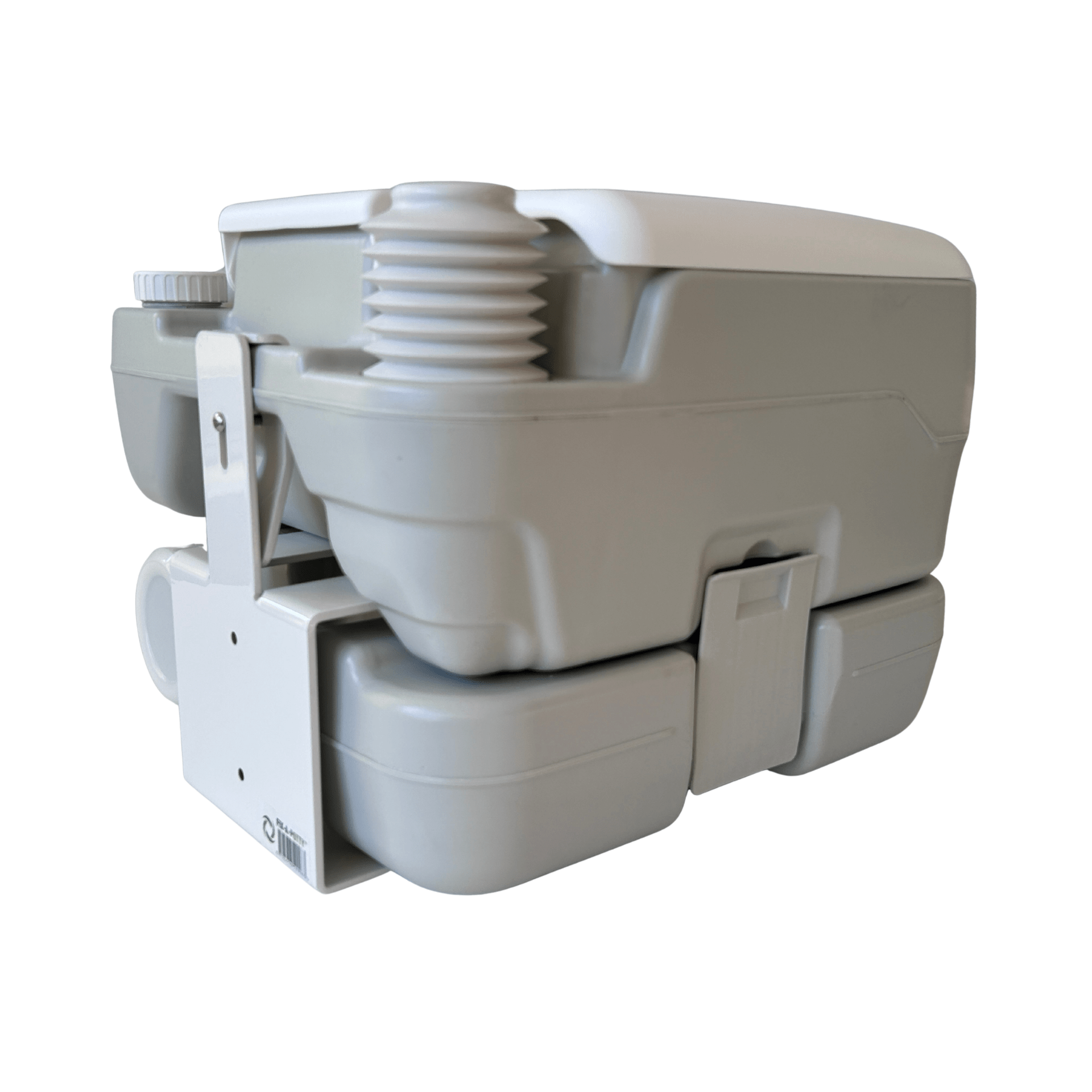 10L portable toilet secured with Fix-a-Potty bracket