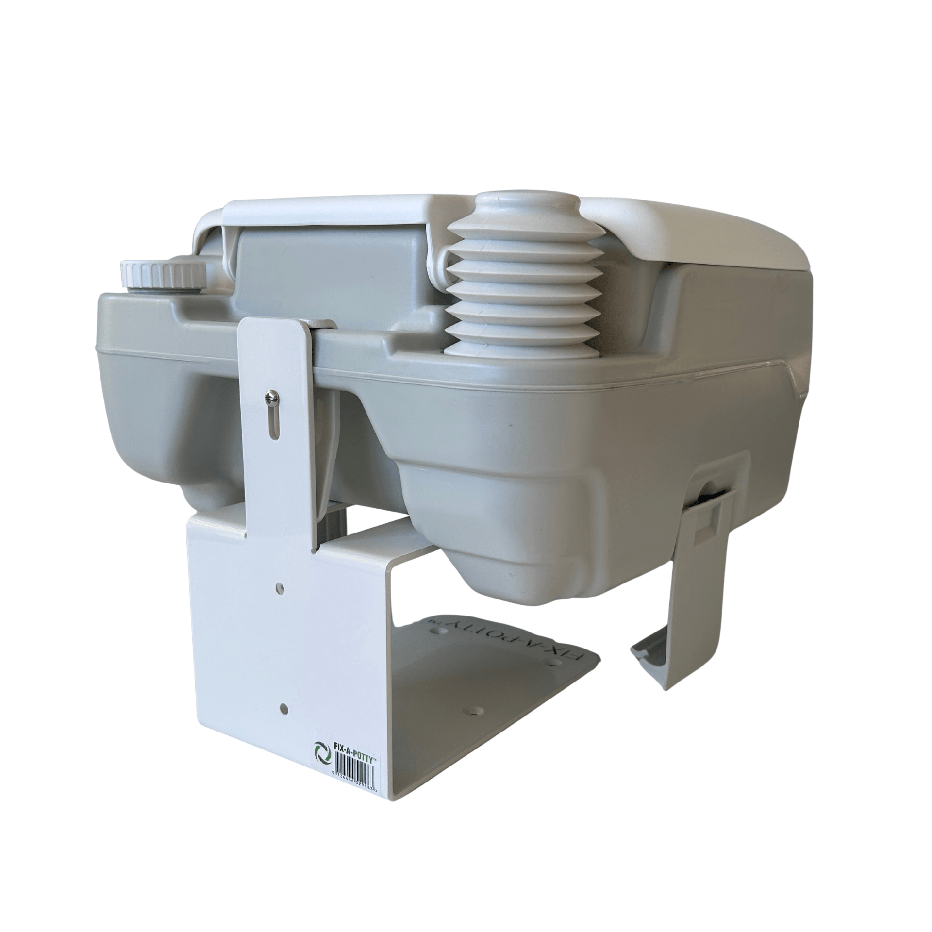 10L campervan toilet secured for travel with metal fixing bracket
