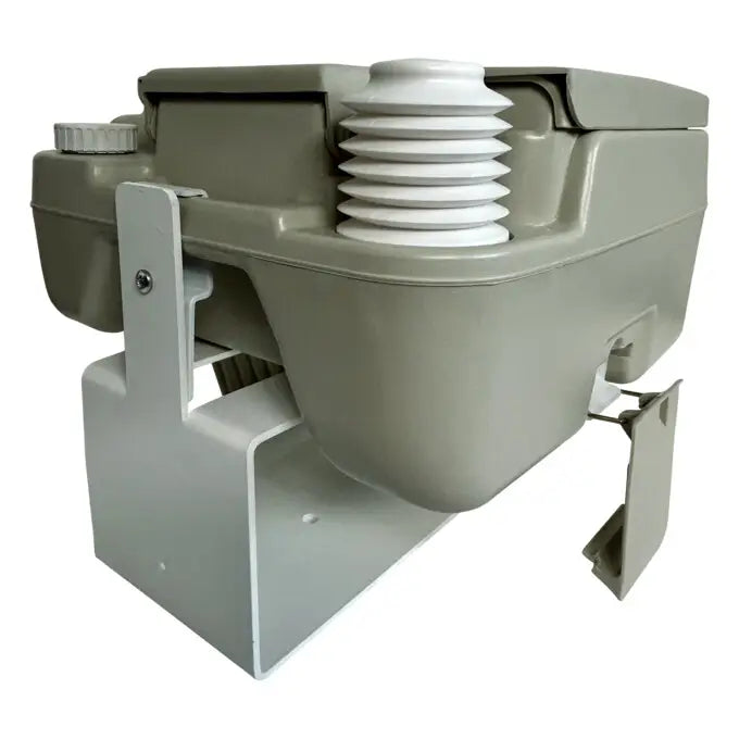 Metal bracket with 'Fix-a-Potty' with 10 litre toilet for New Zealand Self Containment.  Get Self Contained New Zealand