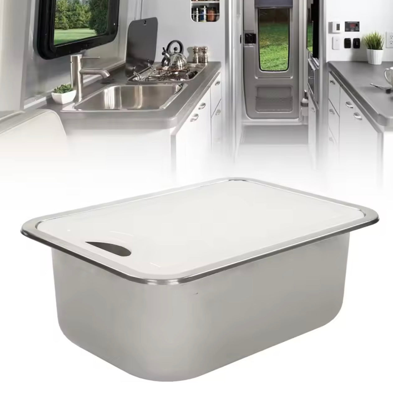RV Stainless Steel Sink Kit with Acrylic Chopping Board