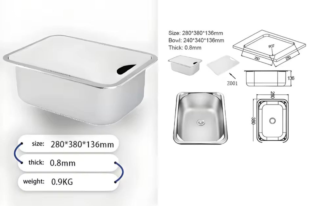 RV Stainless Steel Sink Kit with Acrylic Chopping Board - Kiwi Self Contained
