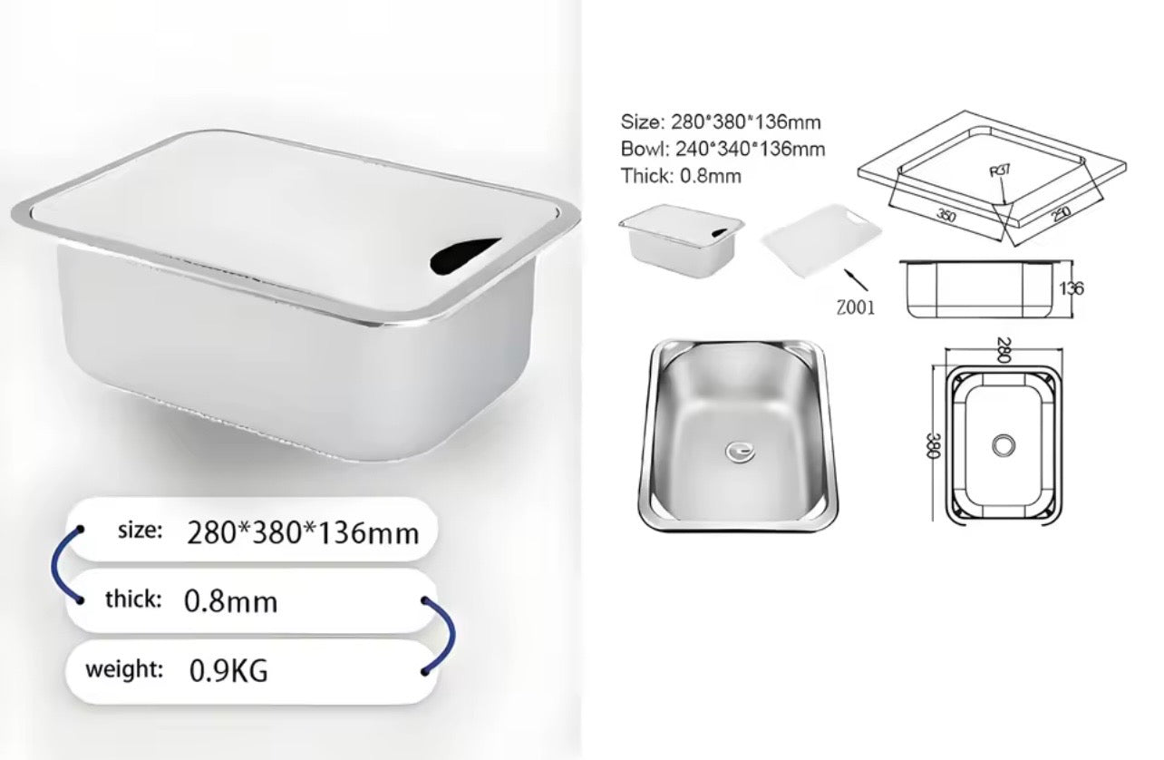 RV Stainless Steel Sink Kit with Acrylic Chopping Board - Kiwi Self Contained