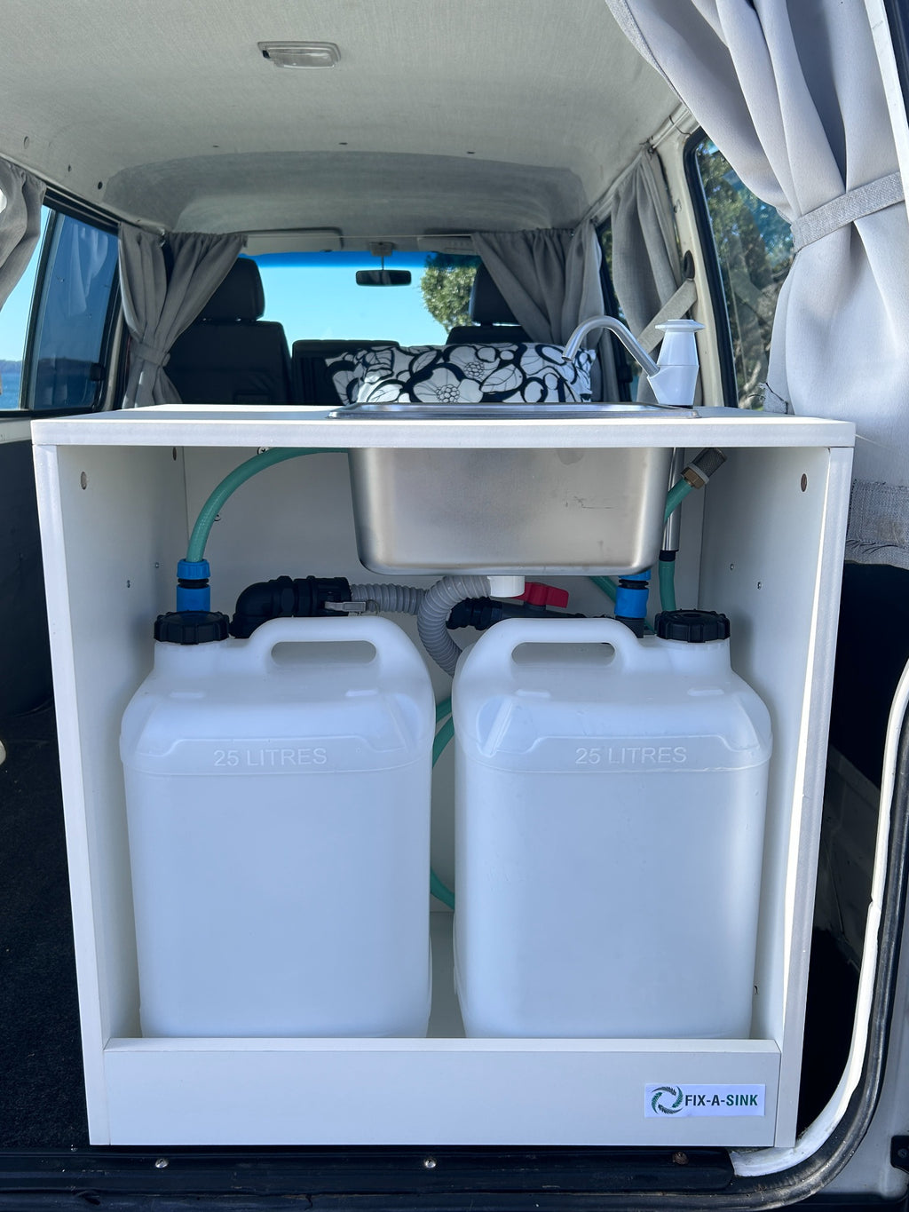 Fix-a-Sink installed in a campervan with two 25 litre water tanks