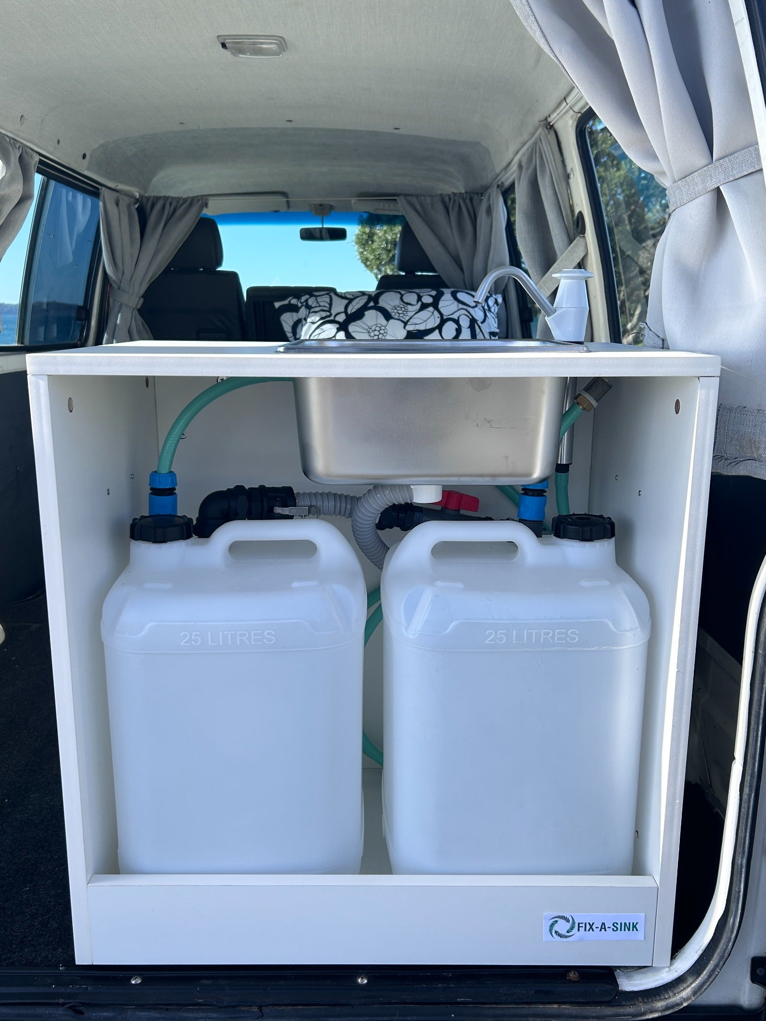 Fix-a-Sink installed in a campervan with two 25 litre water tanks